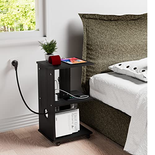 Wohenster Nachttisch mit Steckdose, Beistelltisch mit Rädern, Wohnzimmertisch E-Form Nachttische Schmal Nachtisch mit Ladefunktion Beistelltische fürs Schlafzimmer Wohnzimmer 40x30x60cm Schwarz Wohenster Nachttisch mit Steckdose, Beistelltisch mit Rädern, Wohnzimmertisch E-Form Nachttische Schmal Nachtisch mit Ladefunktion Beistelltische fürs Schlafzimmer Wohnzimmer 40x30x60cm Schwarz von Wohenster