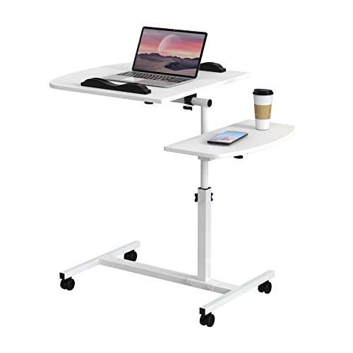 Wohenster Schreibtisch Höhenverstellbar Beistelltisch Winkeleinstellbarer, Tisch mit Rollen, Computertisch mit Anti-Rutsch-Stopper, 60x40cm Laptoptisch Mobiler, Weiß Laptop Stehpult für Couch Bett von Wohenster