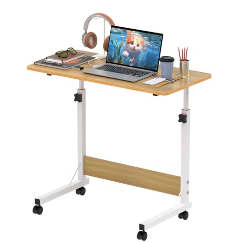 Wohenster Schreibtisch Höhenverstellbarer Tisch Computertisch mit Mobiler Rollen, Stabil Beistelltisch, Sitz-Stehpult Laptoptisch mit Holz Tischplatte, Tischbeine Höhenverstellbar, Beige, 80x40cm von Wohenster