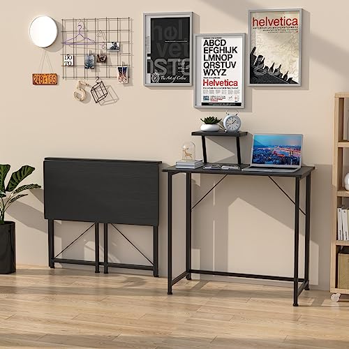 Wohenster Schreibtisch Klappbar mit Monitorständer, Klapptisch Küche Campingtisch Klappbar Faltbar Gaming Tisch, Schwarz Computertisch Foldable Camping Table Klappschreibtisch für Homeoffice von Wohenster