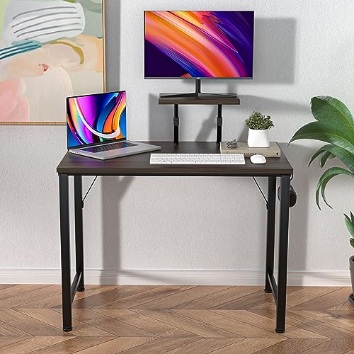 Wohenster Schreibtisch mit Kleiner Abnehmbarem Monitorständer+1 Haken, Stabiler Pc Gaming Tisch, Leicht Montierbarer Computertisch, Schwarz Laptoptisch für Zuhause Büro und Wohnzimmer, 80x40 cm Desk von Wohenster