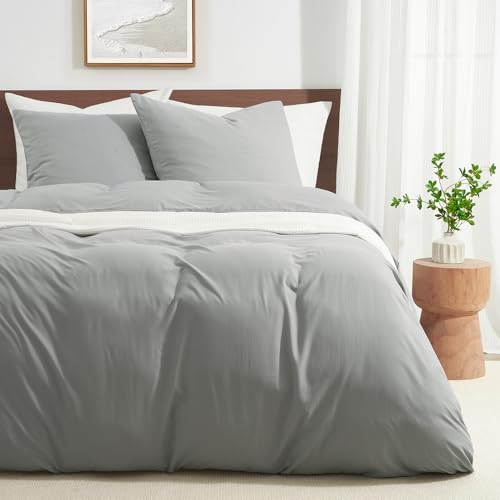 WohlNest Bettwäsche 155x220 Grau - 1 Bettbezug 155x220 cm + 1 Kissenbezug 80x80 cm, ÖKO-TEX Bettwäsche-Sets Grau superweiche Polyester-Mikrofaser mit Reißverschluss von WohlNest