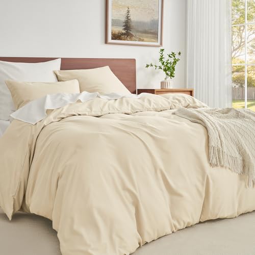 WohlNest Bettwäsche Beige 135x200，Bettwäsche-Sets Mikrofaser Bettbezug 135 x 200 2er Set + 2 Kissenbezüge 80x80 cm,Kuschel Weiche Bettwäsche Einfarbig mit Reißverschluss von WohlNest
