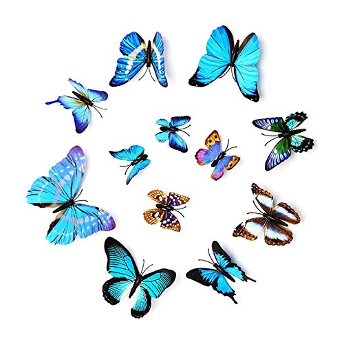 2 Set 24 Stück 3D Schmetterling Aufkleber Wandsticker Schmetterlinge Wandaufkleber Abziehbilder Kunststoff Schmetterling Dekorationen für Schlafzimmer Wohnzimmer Kinderzimmer(Blau) von Wohlstand