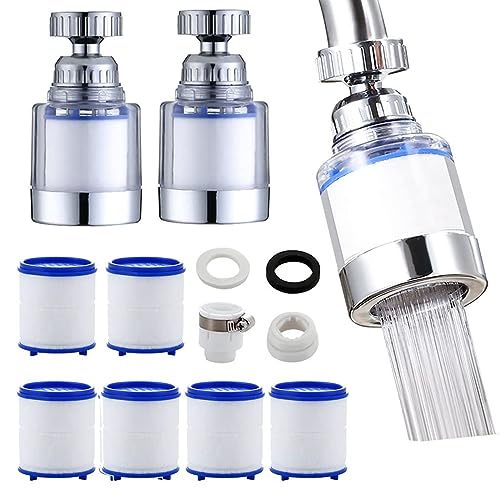 2Pcs Wasserhahn Filter, 360° Wasserfilter Wasserhahn, mit 6 Stück PP-Baumwollfilterelement, Wasserhahn Entkalker Aufsatz,für Küche, Home Badezimmer,Spüle von Wohlstand