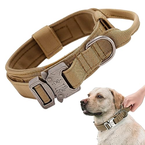 Taktisches Hundehalsband, Verstellbare Halsband Mit Kontrollgriff,Gepolstert Hund Halsband breit,Nylon Hundehalsband für Mittlere Große Hunde Training Jagd,mit Robuste Metallschnalle (XL, Khaki) von Wohlstand