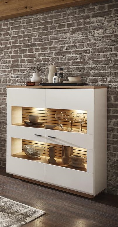 Wohn-Concept Highboard FRESNO in Front weiß matt/Korpus Artisaneiche Nachbildung von Wohn Concept