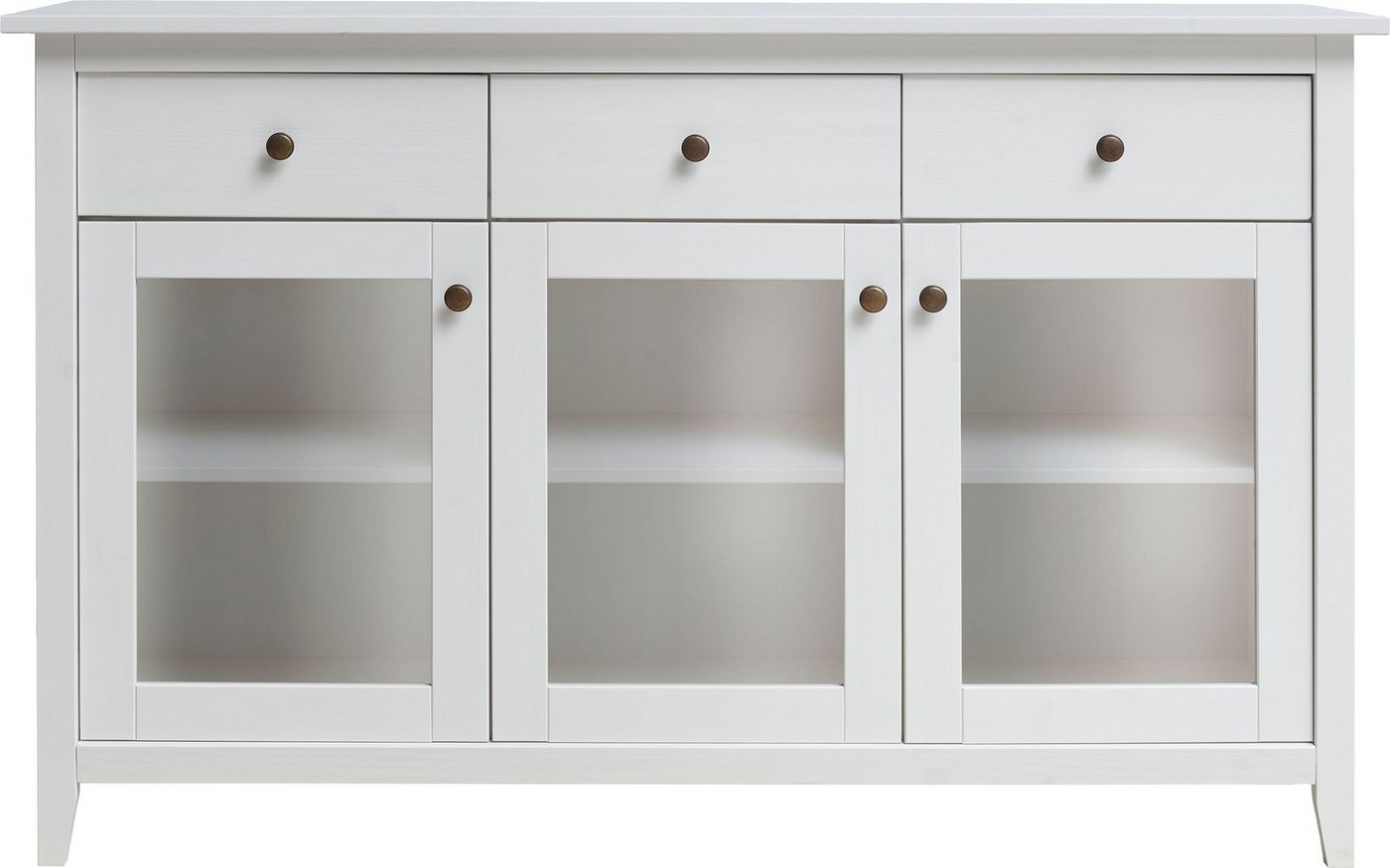 Wohn[glück]lich by Infantil Sideboard Solvita, Schrank mit Glastüren Kommode Kiefer massiv Breite 144 cm Landhaus von Wohn[glück]lich by Infantil