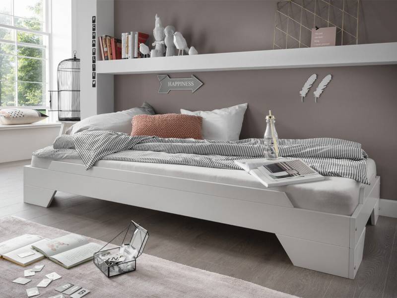 Stapelbett Denver 90x200cm, Buche weiß lackiert (deckend) von Wohn[glück]lich
