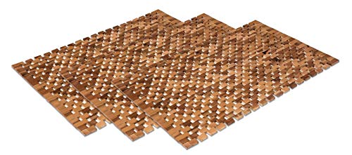 3X Badvorleger Holz | rutschfeste Badematte | Robuste Holzmatte für Badezimmer - Sauna & Wellnessbereich - Badteppich aus 100% Akazienholz – 50x80 cm von WohnDirect