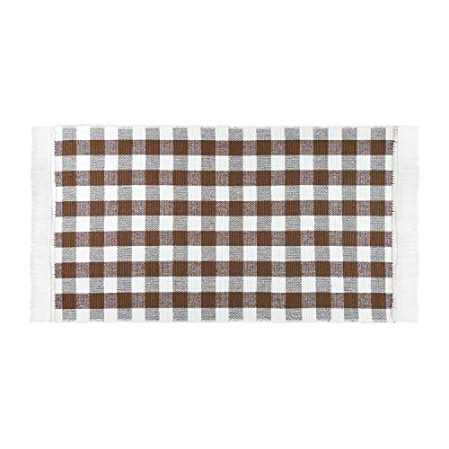 Küchenläufer Braun Kariert 50 x 100 cm aus 100% Baumwolle • Küchenläufer waschbar und robust • Teppich für Küche, Flur, Wohnzimmer - Indoor und Outdoor von WohnDirect