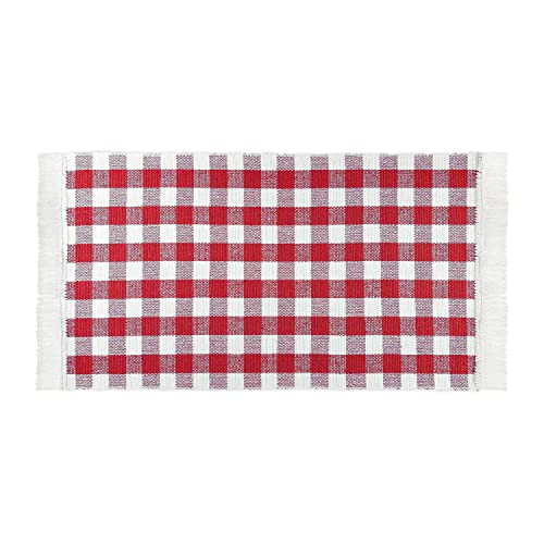 Küchenläufer Rot Kariert 50 x 100 cm aus 100% Baumwolle • Küchenläufer waschbar und robust • Teppich für Küche, Flur, Wohnzimmer - Indoor und Outdoor von WohnDirect