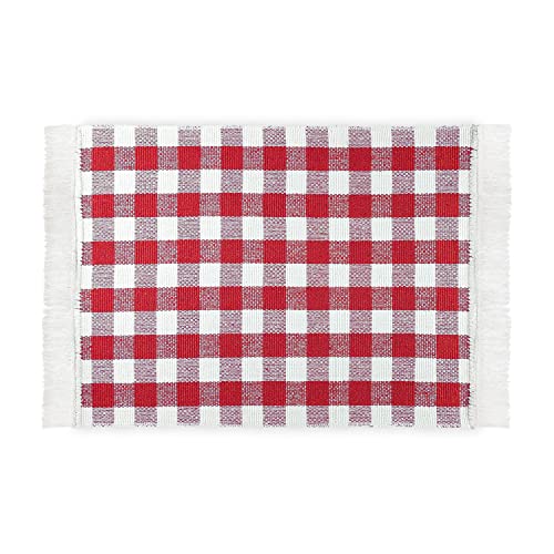 Küchenläufer Rot Kariert 50 x 75 cm aus 100% Baumwolle • Küchenläufer waschbar und robust • Teppich für Küche, Flur, Wohnzimmer - Indoor und Outdoor von WohnDirect