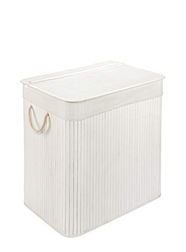 Wäschekorb mit Deckel und 2 Fächer - stabile Wäschebox Bambus - Wäschekorb Weiß mit Wäschesack, waschbar - 100% Bambus - 104 Liter von WohnDirect