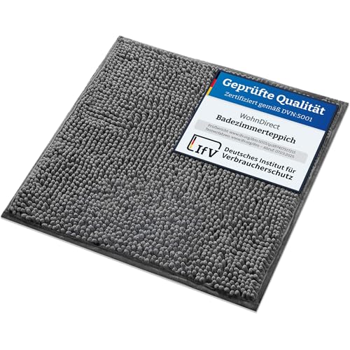 WohnDirect Badematte 45x45cm | Grau | rutschfest & Waschbar, Badezimmerteppich zum Set kombinierbar, Badvorleger, WC Garnitur, Badteppich, Oeko-TEX Zertifiziert von WohnDirect