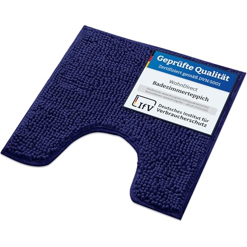 WohnDirect Badematte 45x45cm MIT WC Ausschnitt | Dunkelblau - rutschfest & Waschbar - Badezimmerteppich zum Set kombinierbar, Badvorleger, WC Garnitur, Badteppich von WohnDirect
