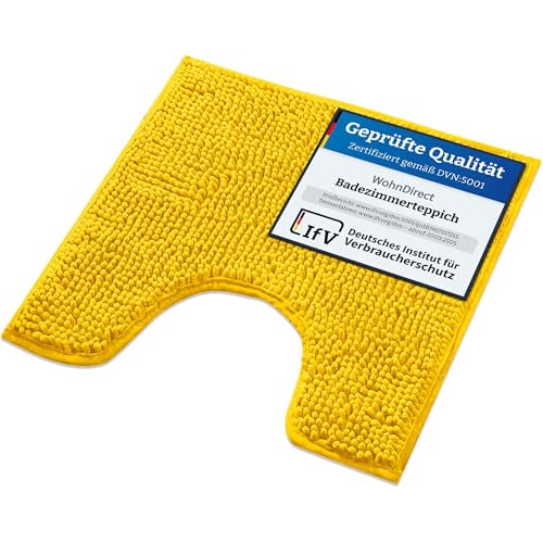 WohnDirect Badematte 45x45cm MIT WC Ausschnitt | Gelb | rutschfest & Waschbar, Badezimmerteppich zum Set kombinierbar, Badvorleger, WC Garnitur, Badteppich, Oeko-TEX Zertifiziert von WohnDirect