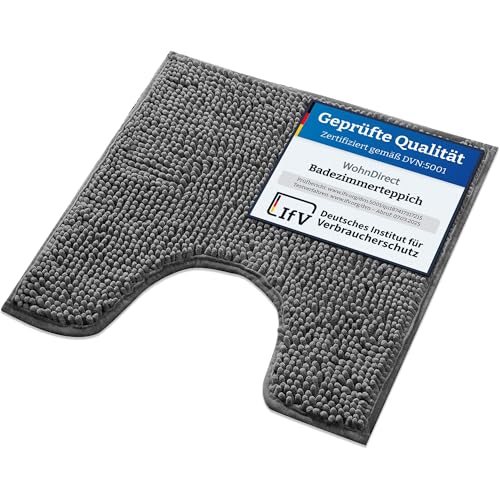 WohnDirect Badematte 45x45cm MIT WC Ausschnitt | Grau - rutschfest & Waschbar - Badezimmerteppich zum Set kombinierbar, Badvorleger, WC Garnitur, Badteppich von WohnDirect