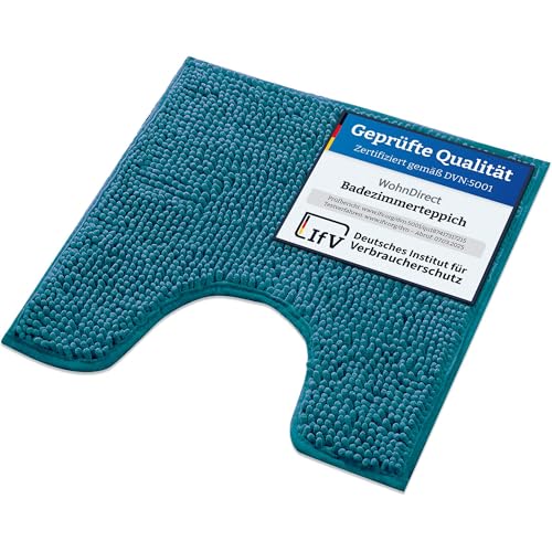 WohnDirect Badematte 45x45cm MIT WC Ausschnitt | Petrol - rutschfest & Waschbar - Badezimmerteppich zum Set kombinierbar, Badvorleger, WC Garnitur, Badteppich von WohnDirect