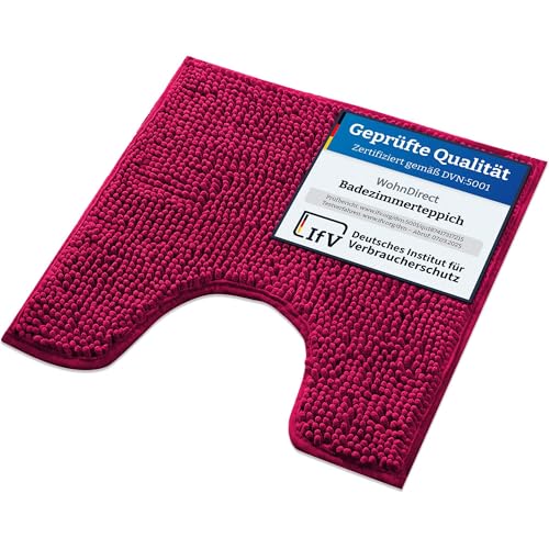 WohnDirect Badematte 45x45cm MIT WC Ausschnitt | Pink - rutschfest & Waschbar - Badezimmerteppich zum Set kombinierbar, Badvorleger, WC Garnitur, Badteppich von WohnDirect