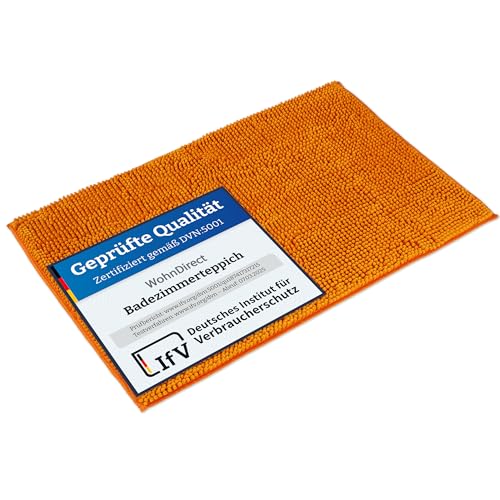 WohnDirect Badematte 50x80cm | Orange - rutschfest & Waschbar - Badezimmerteppich zum Set kombinierbar, Badvorleger, WC Garnitur, Badteppich von WohnDirect