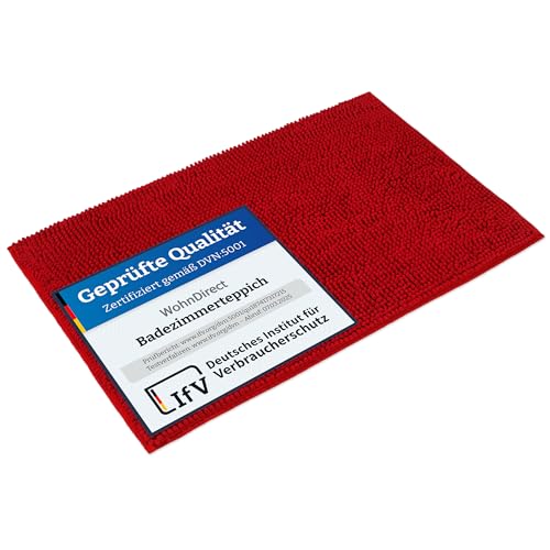 WohnDirect Badematte 50x80cm | Rot | rutschfest & Waschbar, Badezimmerteppich zum Set kombinierbar, Badvorleger, WC Garnitur, Badteppich, Oeko-TEX Zertifiziert von WohnDirect