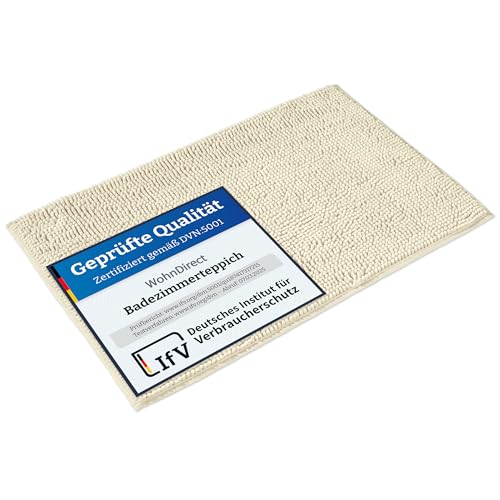 WohnDirect Badematte 70 x 120 cm | Creme - rutschfest & Waschbar - Badezimmerteppich zum Set kombinierbar, Badvorleger, WC Garnitur, Badteppich von WohnDirect