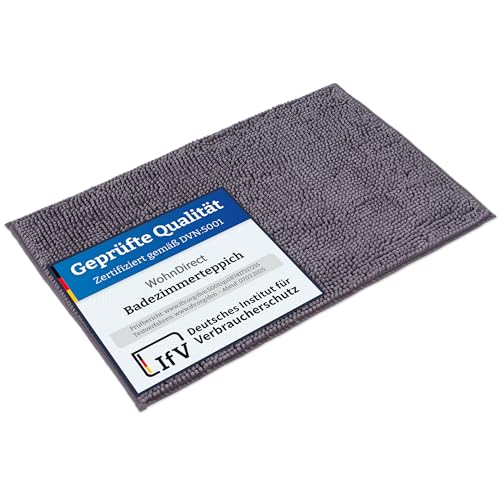 WohnDirect Badematte 70 x 120 cm | Grau - rutschfest & Waschbar - Badezimmerteppich zum Set kombinierbar, Badvorleger, WC Garnitur, Badteppich von WohnDirect