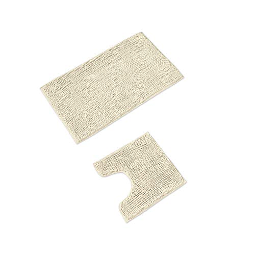WohnDirect Badematten Set 2 teilig Creme • WC Vorleger (45x45cm), Badematte (50x80cm) • rutschfest waschbar Badezimmerteppich MIT WC-Ausschnitt von WohnDirect