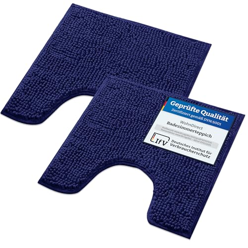 WohnDirect Badematten Set 2 teilig - Dunkelblau 45 x 45 cm MIT WC-Ausschnitt - rutschfest & Waschbar - Badvorleger, Badezimmerteppich, WC Vorleger von WohnDirect