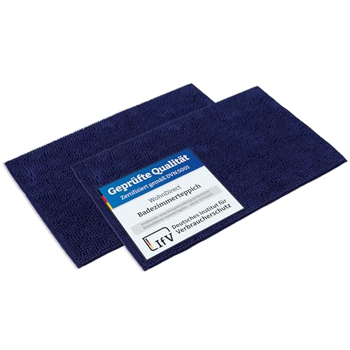 WohnDirect Badematten Set 2 teilig - Dunkelblau 70 x 120 cm - rutschfest & Waschbar - Badvorleger, Badezimmerteppich, WC Vorleger von WohnDirect