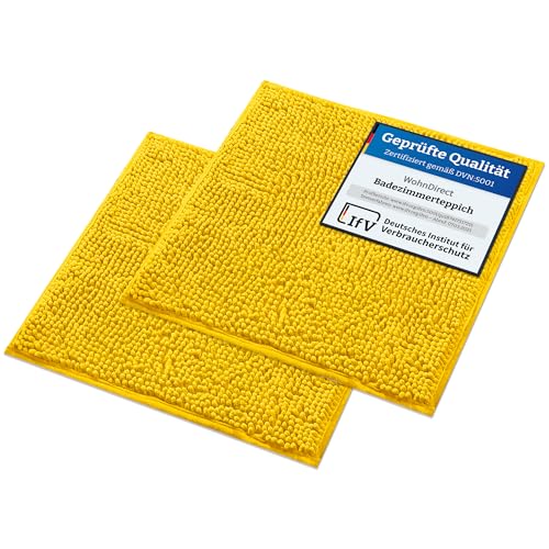 WohnDirect Badematten Set 2 teilig - Gelb 45 x 45 cm - rutschfest & Waschbar - Badvorleger, Badezimmerteppich, WC Vorleger von WohnDirect