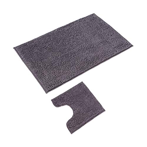 WohnDirect Badematten Set 2 teilig Grau • WC Vorleger (45x45cm), Badematte (70x120cm) • rutschfest waschbar Badezimmerteppich MIT WC-Ausschnitt von WohnDirect
