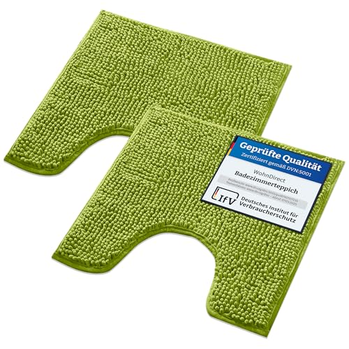 WohnDirect Badematten Set 2 teilig - Grün 45 x 45 cm MIT WC-Ausschnitt - rutschfest & Waschbar - Badvorleger, Badezimmerteppich, WC Vorleger von WohnDirect