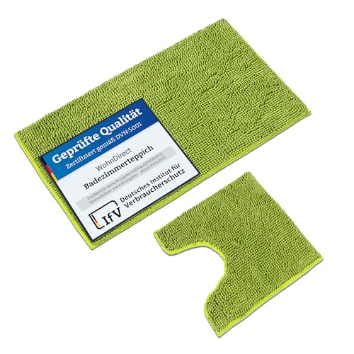 WohnDirect Badematten Set 2 teilig Grün • WC Vorleger (45x45cm), Badematte (50x80cm) • rutschfest waschbar Badezimmerteppich MIT WC-Ausschnitt von WohnDirect