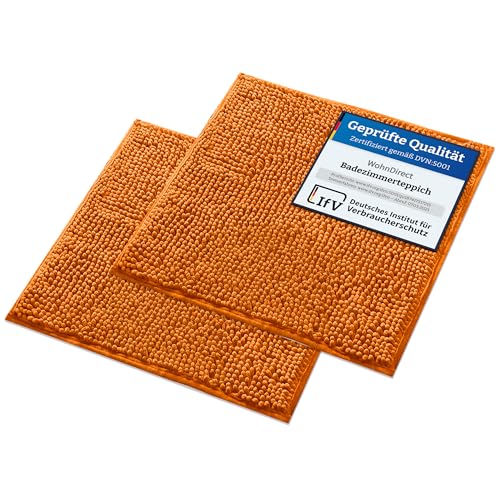 WohnDirect Badematten Set 2 teilig - Orange 45 x 45 cm - rutschfest & Waschbar - Badvorleger, Badezimmerteppich, WC Vorleger von WohnDirect