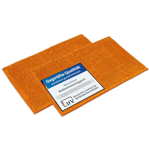 WohnDirect Badematten Set 2 teilig - Orange 70 x 120 cm - rutschfest & Waschbar - Badvorleger, Badezimmerteppich, WC Vorleger von WohnDirect