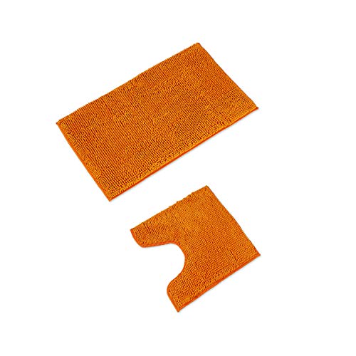 WohnDirect Badematten Set 2 teilig Orange • WC Vorleger (45x45cm), Badematte (50x80cm) • rutschfest waschbar Badezimmerteppich MIT WC-Ausschnitt von WohnDirect