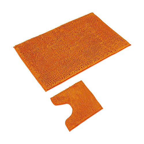 WohnDirect Badematten Set 2 teilig Orange • WC Vorleger (45x45cm), Badematte (70x120cm) • rutschfest waschbar Badezimmerteppich MIT WC-Ausschnitt von WohnDirect