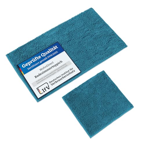 WohnDirect Badematten Set 2 teilig Petrol • WC Vorleger (45x45cm), Badematte (50x80cm) • rutschfest waschbar Badezimmerteppich OHNE WC-Ausschnitt von WohnDirect