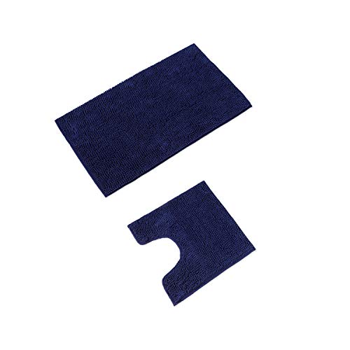 WohnDirect Badematten Set 2 teilig Dunkelblau • WC Vorleger (45x45cm), Badematte (50x80cm) • rutschfest waschbar Badezimmerteppich MIT WC-Ausschnitt von WohnDirect