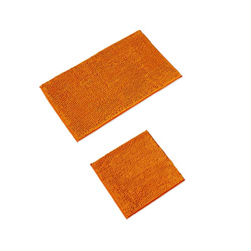 WohnDirect Badematten Set 2 teilig Orange • WC Vorleger (45x45cm), Badematte (50x80cm) • rutschfest waschbar Badezimmerteppich OHNE WC-Ausschnitt von WohnDirect
