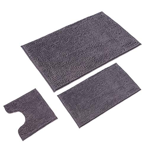 WohnDirect Badematten Set 3 teilig Grau • WC Vorleger (45x45cm), Badematte (50x80cm,70x120cm) • rutschfest waschbar Badezimmerteppich MIT WC-Ausschnitt von WohnDirect