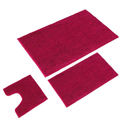 WohnDirect Badematten Set 3 teilig Pink • WC Vorleger (45x45cm), Badematte (50x80cm,70x120cm) • rutschfest waschbar Badezimmerteppich MIT WC-Ausschnitt von WohnDirect