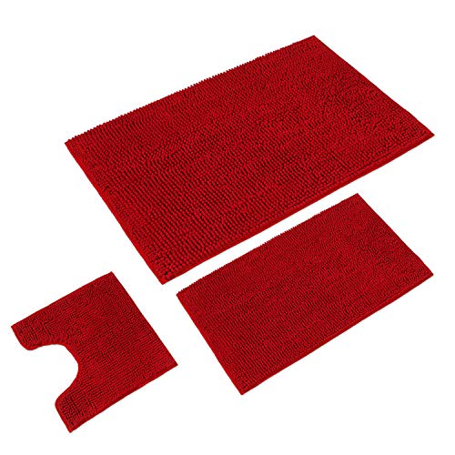 WohnDirect Badematten Set 3 teilig Rot • WC Vorleger (45x45cm), Badematte (50x80cm,70x120cm) • rutschfest waschbar Badezimmerteppich MIT WC-Ausschnitt von WohnDirect