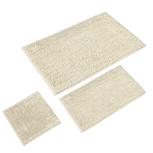 WohnDirect Badematten Set 3 teilig Creme • WC Vorleger (45x45cm), Badematte (50x80cm,70x120cm) • rutschfest waschbar Badezimmerteppich OHNE WC-Ausschnitt von WohnDirect