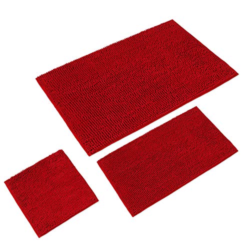 WohnDirect Badematten Set 3 teilig Rot • WC Vorleger (45x45cm), Badematte (50x80cm,70x120cm) • rutschfest waschbar Badezimmerteppich OHNE WC-Ausschnitt von WohnDirect