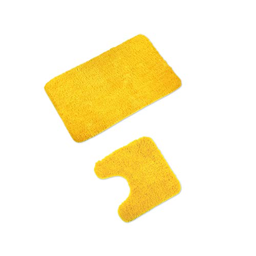 WohnDirect Badematten Set - WC Vorleger (45x45cm), Badematte (50x80cm) - rutschfest waschbar Badezimmerteppich MIT WC-Ausschnitt - Gelb von WohnDirect