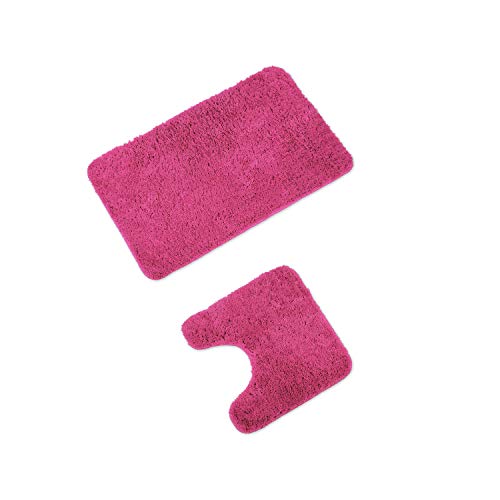 WohnDirect Badematten Set - WC Vorleger (45x45cm), Badematte (50x80cm) - rutschfest waschbar Badezimmerteppich MIT WC-Ausschnitt - Pink von WohnDirect