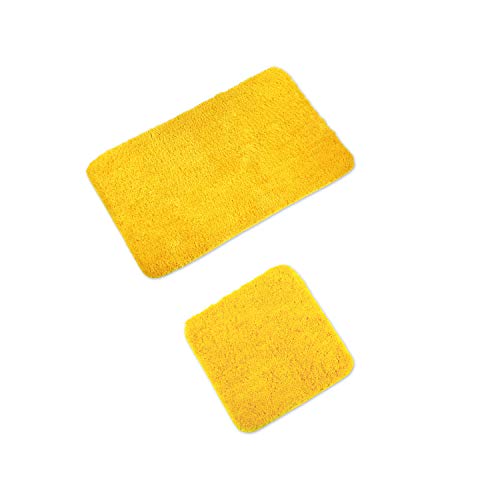 WohnDirect Badematten Set - WC Vorleger (45x45cm), Badematte (50x80cm) - rutschfest waschbar Badezimmerteppich OHNE WC-Ausschnitt - Gelb von WohnDirect